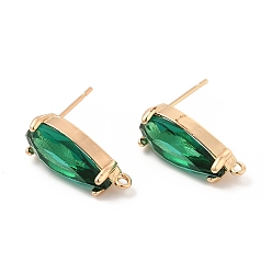 Emerald K9 Glass Stud Earring Teardrop Findings, with Light Gold Tone Brass Findings, Emerald, 19x8mm, Hole: 1.2mm, Pin: 0.8mm