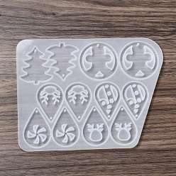 White DIY Christmas Theme Pendant Silicone Molds, Resin Casting Molds, for UV Resin & Epoxy Resin Jewelry Making, Teardrop & Tree & Gingerbread Man, White, 110x145x5mm, Hole: 2mm, Inner Diameter: 36.5~38x24.5~38mm