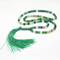 Natural Agate Natural Green Agate Mala Beads Bracelets, Medium Sea Green, 630mm