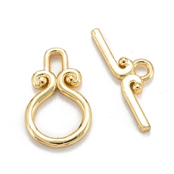 Real 18K Gold Plated Brass Toggle Clasps, Long-Lasting Plated, Ring, Real 18K Gold Plated, Ring: 15.5x10x2mm, Hole: 1.8mm, Bar: 6x18x1.5mm, Hole: 1.8mm
