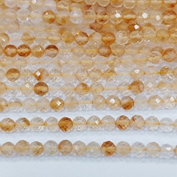Citrine Natural Citrine Beads Strands, Round, Faceted, 4mm, Hole: 0.8mm, about 101pcs/strand, 15.3 inch(39cm)