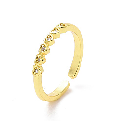 Golden Clear Cubic Zirconia Heart Wrap Open Cuff Ring, Brass Jewelry for Women, Golden, US Size 7(17.3mm)