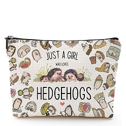 Hedgehog Bolsa de almacenamiento de maquillaje de algodón y lino, neceser de viaje multifuncional, bolso de mano con cremallera para mujer, erizo, 18x25 cm