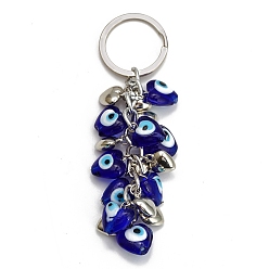 Azul Llaveros colgantes de corazón con mal de ojo, para la decoración de la llave del coche del bolso, azul, 11x1.5~1.6 cm
