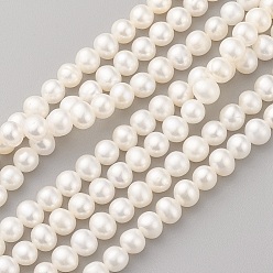 Old Lace Natural Cultured Freshwater Pearl Beads Strands, Round, Old Lace, 5~6x5.5~6mm, Hole: 0.5mm, about 60~61pcs/strand, 14.37~14.57 inch(36.5~37cm)