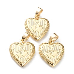 Real 18K Gold Plated Brass Locket Pendants, Photo Frame Pendants for Necklaces, Long-Lasting Plated, Heart, Real 18K Gold Plated, 21x17x4mm, Hole: 5x3.5mm, 10x9mm Inner Diameter
