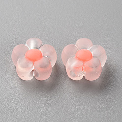 Salmon Transparent Acrylic Beads, Frosted, Bead in Bead, Flower, Salmon, 12x12.5x6mm, Hole: 2.5mm, about 893pcs/500g
