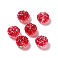 Red Transparent Spray Painted Glass Beads, Flat Round, Red, 13.5x8.5mm, Hole: 1.2mm