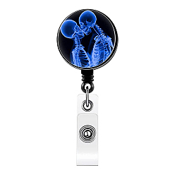 Royal Blue Halloween Theme Skull Lover Pattern Badge Reels, Plastic Clip-On Retractable Badge Holders, Tag Card Holders, Royal Blue, 85x32mm