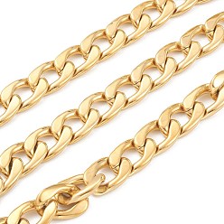 Golden Vacuum Plating 304 Stainless Steel Cuban Link Chains, Unwelded, with Spool, Golden, 22.5x15x4mm, 16.4 Feet(5m)/roll