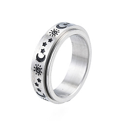 Нержавеющая Сталь Цвет Солнце луна звезда 201 вращающееся кольцо из нержавеющей стали, успокаивающие украшения для медитации для женщин, цвет нержавеющей стали, внутренний диаметр: 17 мм