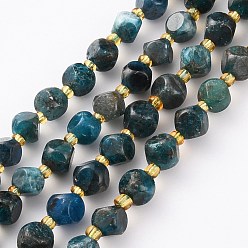Apatite Perles naturelles apatite brins, avec des perles de rocaille, dés célestes à six faces, teint, facette, 6~6.5x6~6.5mm, Trou: 1mm, Environ 48 pcs/chapelet, 15.75 pouce (40 cm)