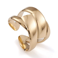 Chapado en Oro Real de 14K Revestimiento iónico (ip) 304 anillos de puño de acero inoxidable, anillo de banda ancha ahuecado para mujer, real 14 k chapado en oro, 14.5 mm, diámetro interior: 17.4 mm