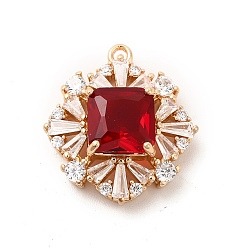 Rubis Laiton avec pendentifs en verre k9, charmes de losange doré, ruby, 21x18.5x7mm, Trou: 1.4mm