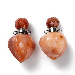Topaz Jade Faceted Natural Topaz Jade Openable Perfume Bottle Pendants, with 304 Stainless Steel Findings, Peach Shape, Stainless Steel Color, 35~36x18~18.5x21~21.5mm, Hole: 1.8mm, Bottle Capacity: 1ml(0.034 fl. oz)