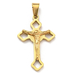 Oro Colgantes de acero inoxidable al vacío 304, crucifijo cruz encanto, dorado, 31x20x5 mm, agujero: 7x3 mm