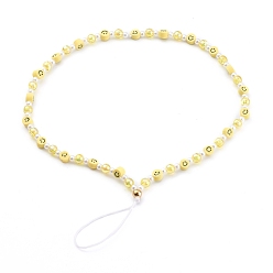 Jaune Sangles mobiles en perles de visage souriant en pâte polymère, avec des perles acryliques et des perles d'imitation en plastique, jaune, 25.5 cm