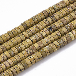 Peru Synthetic Turquoise Beads Strands, Dyed, Heishi Beads, Disc, Goldenrod, 4x1~2mm, Hole: 0.7mm, about 195~213pcs/strand, 14.96 inch~15.31 inch(38~38.9cm)