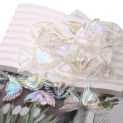 Clair AB Perles d'ailes de coeur en acrylique transparent, matériel de perles de bijoux à bricoler soi-même, clair ab, 37x20x8mm
