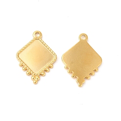 Real 18K Gold Plated Ion Plating(IP) 304 Stainless Steel Pendant Cabochon Settings, Rhombus, Real 18K Gold Plated, Tray: 13.5x13.5mm, 21x15x2mm, Hole: 1.6mm