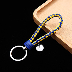 Jaune Champagne Porte-clés à tricoter en cuir pu, porte-clés bracelet, avec porte-clés en alliage plaqué platine, jaune champagne, 12.5x3.2 cm
