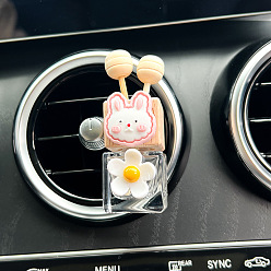 Rabbit Glass Diffsuer Aromatherapy Bottle Car Air Freshener Vent Clip, with Resin Findings, Auto Perfume Bottle Ornament Decoration, Rabbit Pattern, 10mm