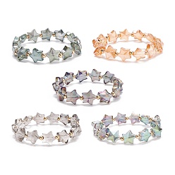 Couleur Mélangete Bracelet extensible en perles d'étoile de verre pour femme, couleur mixte, diamètre intérieur: 1-7/8 pouce (4.9 cm)