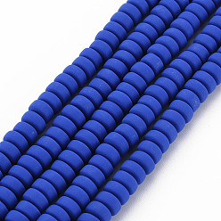 Azul Hechos a mano de los granos de la arcilla del polímero hebras, para suministros de manualidades de joyería diy, plano y redondo, azul, 6~7x3 mm, agujero: 1.5 mm, sobre 113~116 unidades / cadena, 15.55 pulgada ~ 16.14 pulgada (39.5~41 cm)