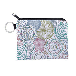 Aqua Mandala Flower Pattern Polyester Clutch Bags, Change Purse with Zipper & Key Ring, for Women, Rectangle, Aqua, 12x9.5cm