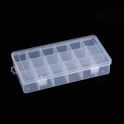 Clear Polypropylene(PP) Bead Storage Container, 18 Compartment Organizer Boxes, with 5PCS Adjustable Dividers, Rectangle, Clear, 23x11.8x4.2cm, Compartment: 3.6x3.6x3.8cm