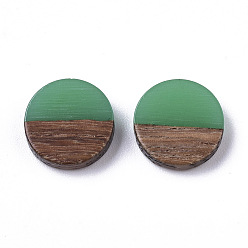 Medium Spring Green Resin & Wood Cabochons, Flat Round, Medium Spring Green, 10x2.5~4mm