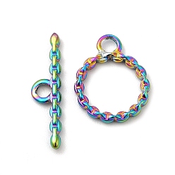 Rainbow Color Ion Plating(IP) 304 Stainless Steel Toggle Clasps, Twist Ring, Rainbow Color, Ring: 17x13.5x2mm, Hole: 2.5mm, 10.5mm inner diameter, Bar: 22x5.5x2mm, hole: 2.5mm