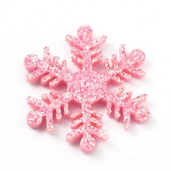 Hot Pink Snowflake Felt Fabric Christmas Theme Decorate, with Glitter Gold Powder, for Kids DIY Hair Clips Make, Hot Pink, 3.6x3.15x0.25cm