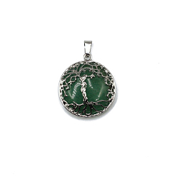 Green Aventurine Natural Green Aventurine Pendants, Tree of Life Charms with Platinum Plated Alloy Findings, 31x27mm