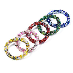 Mixed Color Glass Beaded Crochet Stretch Bracelet, Fashion Nepal Bracelet for Women, Mixed Color, Inner Diameter: 1-7/8 inch(4.7cm)