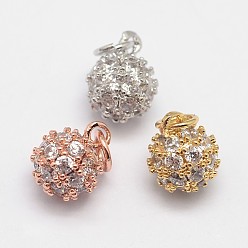 Mixed Color Round Brass Micro Pave Grade AAA Cubic Zirconia Charms, Cadmium Free & Nickel Free & Lead Free, Mixed Color, 6mm, Hole: 3mm
