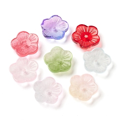 Mixed Color Spray Painted Transparent Glass Beads, Plum Blossom, Mixed Color, 14x14.5x4mm, Hole: 1.5mm