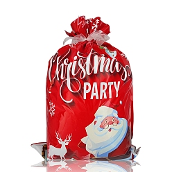 Santa Claus PE Plastic Baking Bags, Drawstring Bags, with Ribbon, for Christmas Wedding Party Birthday Engagement Holiday Favor, Santa Claus Pattern, 320x240mm