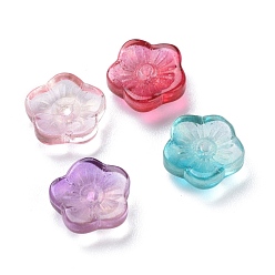 Mixed Color Transparent Glass Beads, with Glitter Gold Powder, Flowers, Mixed Color, 8x3mm, Hole: 1mm