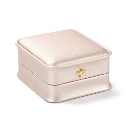 Pink Boîte à bijoux en cuir pu, avec couronne en résine, pour pendentif boîte d'emballage, carrée, rose, 8.5x7.3x4 cm