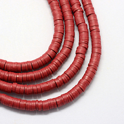 Темно-Красный Экологичные бусины из полимерной глины ручной работы, Диск / плоские круглые, Heishi бусы, темно-красный, 5x1 мм, отверстие : 2 мм, около 380~400 шт / нитка, 17.7 дюйм