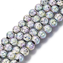 Coloré Brins de perles de pierre de lave naturelle galvanisées, ronde, cahoteuse, colorées, 6.5mm, Trou: 1mm, Environ 60 pcs/chapelet, 14.96 pouce (38 cm)