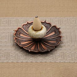 Beige Porcelain Incense Burners Holder, with Alloy Flower Base, Buddhism Aromatherapy Furnace Home Decor, Beige, 88x28mm