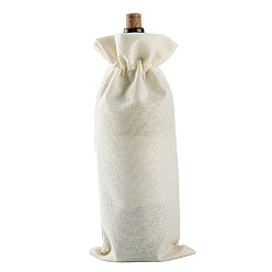Floral White Rectangle Linenette Drawstring Bags, with Price Tags & Cords, for Wine Bottle Packaging, Floral White, 36x16cm