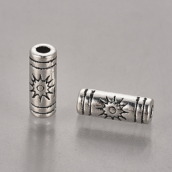 Античное Серебро Сплавочные овальные бусины тибетского стиля , колонка с солнцем, без свинца и без кадмия, античное серебро, 9.5x3.5 мм, отверстие : 1.5 мм