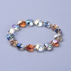 Colorful Electroplate Glass Beads Stretch Bracelets, with Brass Findings, Faceted, Heart, Colorful, 2-3/8 inch(5.95cm)