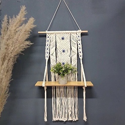 Others Bohemian Handmade Cotton Cord Macrame Woven Tapestry Wall Hanging Ornaments, Resin Evil Eye Charm for Bedroom Living Room Decoration, 60~90mm