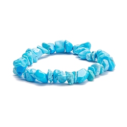 Synthetic Turquoise Synthetic Turquoise Chips Beads Stretch Bracelet for Women, Inner Diameter: 1-7/8~2 inch(4.8~5cm)