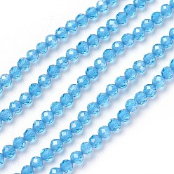 Sky Blue Transparent Glass Beads Strands, Faceted, Round, Sky Blue, 2mm, Hole: 0.5mm, about 164~182pcs/strand, 14.8~15.7 inch(37.5~40cm)