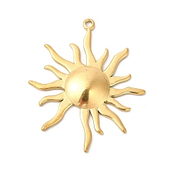 Chapado en Oro Real 18K Revestimiento iónico (ip) 304 colgantes de acero inoxidable, encantos del sol, real 18 k chapado en oro, 45x37x3.5 mm, agujero: 2 mm